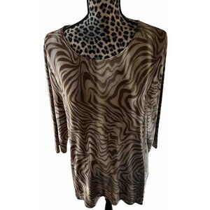 travelers by chicos Top Blouse Size 2 Brown Animal Print Shark Bite